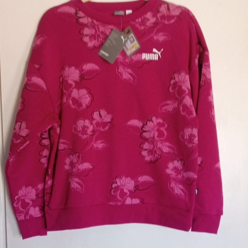 Puma Fuchsia Floral Women's  Sweatshirt Comfort Fit. Size M New With Tag